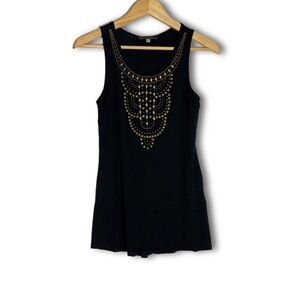 Rose & Olive Black Beaded Bohemian Sleeveless Top
